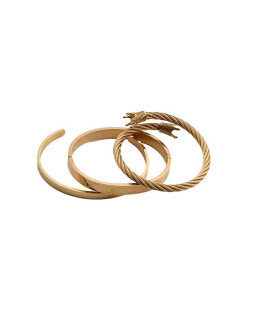 Fashion 6-gold 3 Piece Set Titanium Steel Letter Crown Twist Bracelet Set