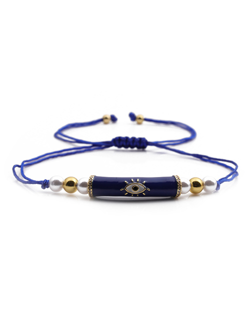Fashion E Blue Copper Beads Beaded Pearl Eye Pull Bracelet