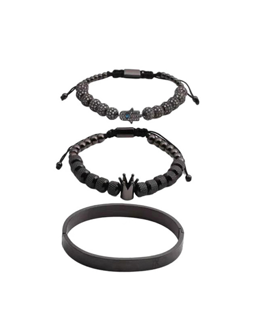 Fashion Black 3-piece Set E Titanium Steel Palm Eye Crown Bracelet Set