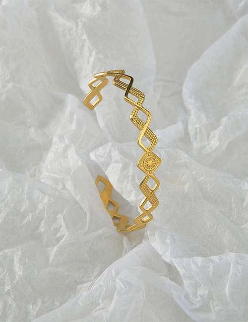 Fashion Gold Color Titanium Steel Diamond Cutout Bracelet