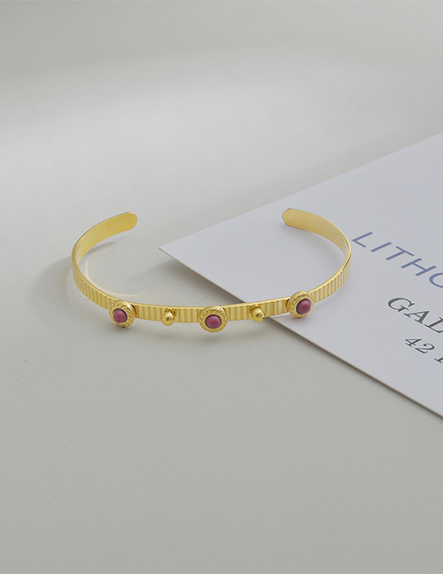 Fashion Gold Color Stainless Steel Striped Red Pine C-shaped Open Bracelet