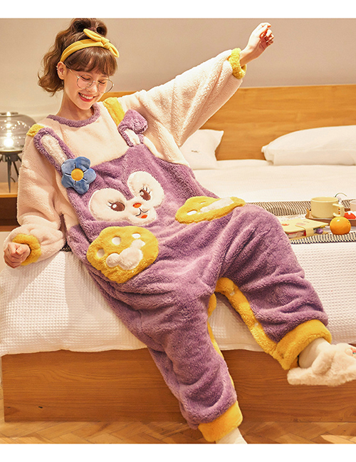 Fashion Footprint Flannel Round Neck Cartoon Plus Velvet One-piece Pajamas