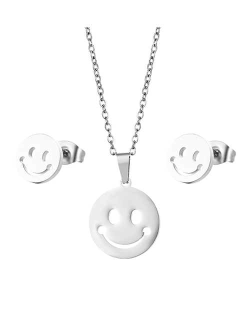 Fashion Silver Color Stainless Steel Smiley Face Necklace And Earrings Set