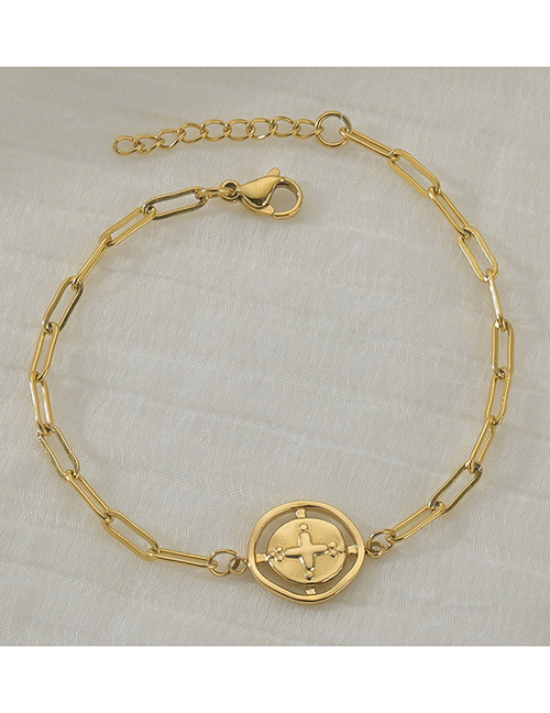 Fashion Gold Color Stainless Steel Irregular Round Face Cross Bracelet