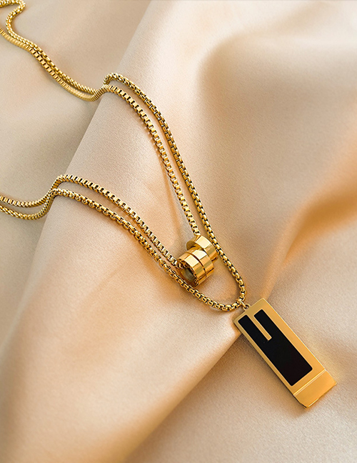 Fashion Gold Color Titanium Steel Tag Double Layer Necklace