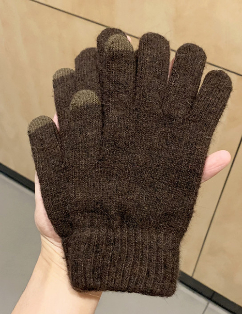Fashion Coffee/touch Screen Rabbit Fur Plus Velvet Finger Gloves
