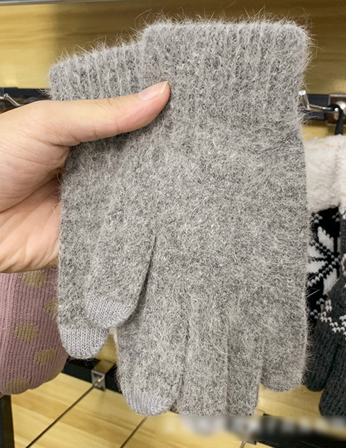 Fashion Dark Gray/touch Screen Rabbit Fur Plus Velvet Finger Gloves