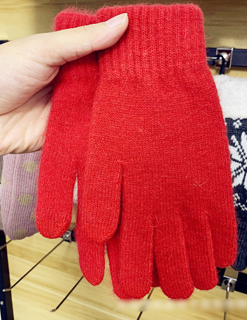 Fashion Red/touch Screen Rabbit Fur Plus Velvet Finger Gloves
