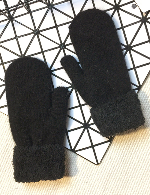 Fashion Black Rabbit Plush Full Finger Gloves