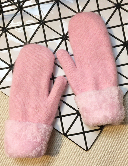 Fashion Light Pink Rabbit Plush Full Finger Gloves