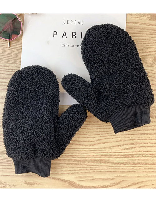 Fashion Black Polar Fleece Plus Fleece Full Finger Gloves