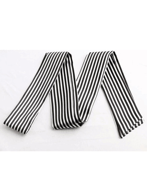 Fashion Striped Black Woven Printed Silk Scarf With Knotted Ribbon