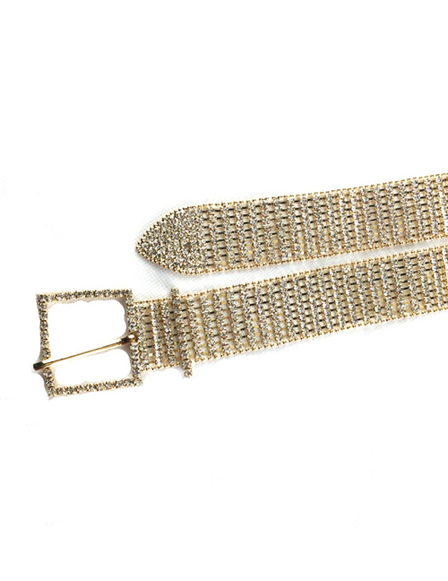 Fashion Gold Alloy Studded Belt With Square Buckle