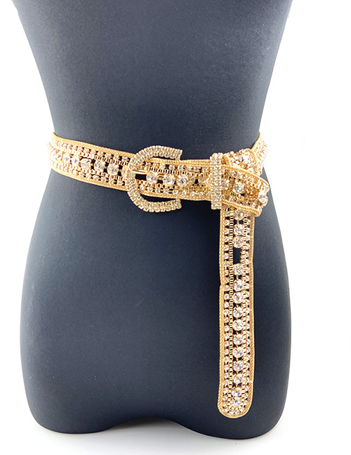 Fashion Gold Alloy Diamond-studded Geometric Wide-sided Belt