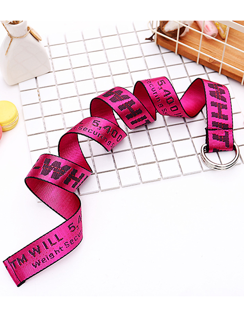 Fashion Rose Red 140cm Letter Embroidered Canvas Double Buckle Wide Belt