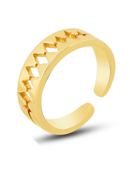 Fashion Gold Color Titanium Steel Gold-plated Toothed Hollow Diamond Open Ring