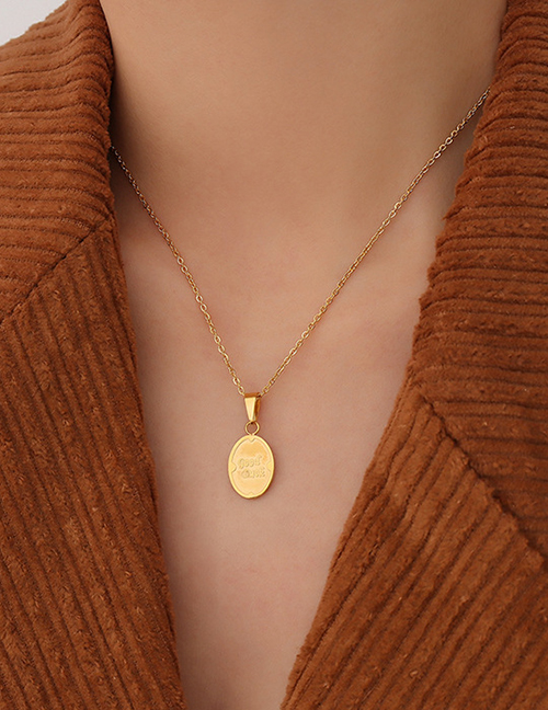 Fashion Gold Coloren Oval Necklace 40+5cm Titanium Steel Gold-plated Geometric Tag Necklace
