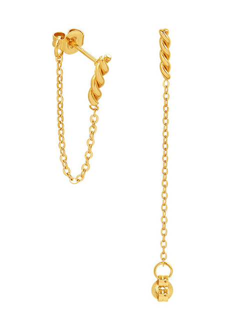 Fashion Gold Color Titanium Steel Gold-plated Tassel Twist Chain Ear Wire