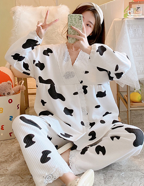 Fashion Cow Hedging Air Cotton Geometric Print Maternity Pajamas Set