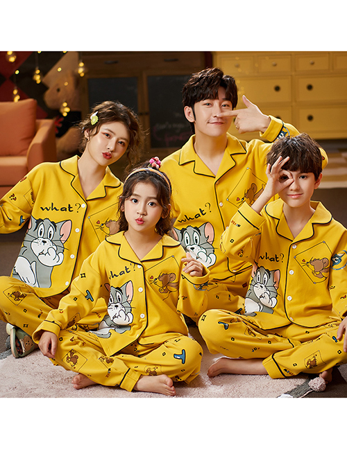 Fashion 9915 Tom Jerry (large Size) Cotton Geometric Print Embroidered Parent-child Pajamas Set