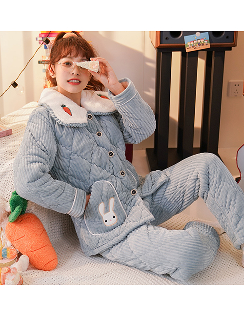 Fashion 2# Coral Fleece Cartoon Thick Quilted Hooded Pajamas Set