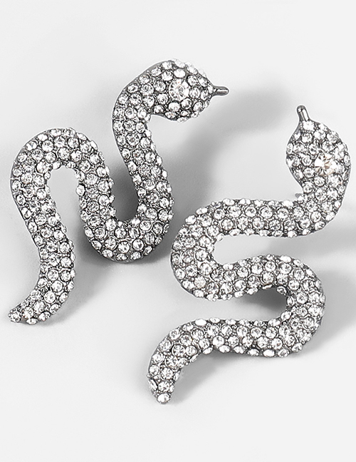 Fashion Black Alloy Diamond Snake Shape Stud Earrings