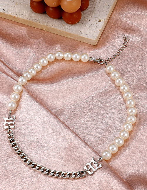 Fashion Silver Color Alloy Pearl Chain Splicing Necklace