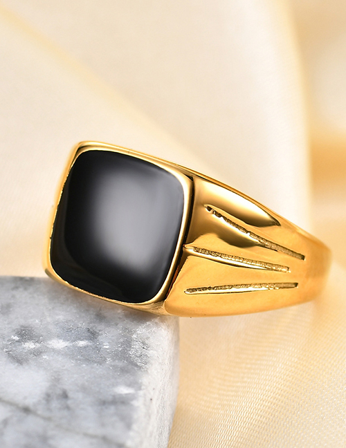 Fashion Black Titanium Steel Square Shell Ring