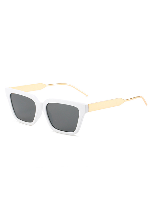 Fashion White Frame All Gray Film Square-frame Wide-leg Sunglasses