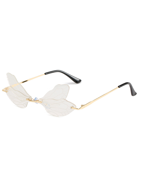 Fashion Gold Color Frame Transparent Sheet Dragonfly Sunglasses