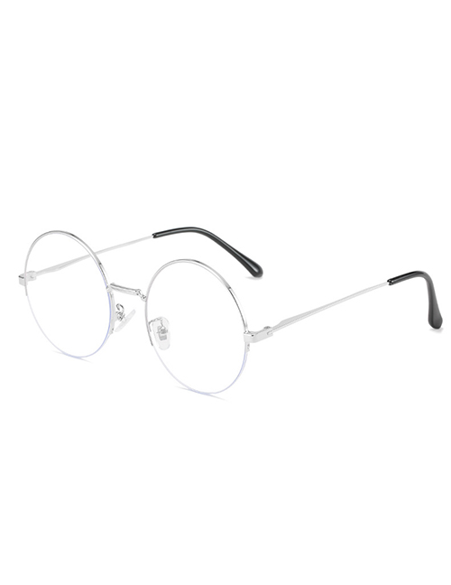 Fashion Silver Color Frame White Film (anti-blue Light) Geometric Round Sunglasses