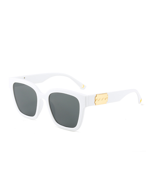 Fashion White Frame All Gray Film Pc Square Big Frame Sunglasses