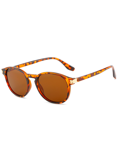 Fashion Leopard Frame Tea Slices Pc Round Frame Sunglasses