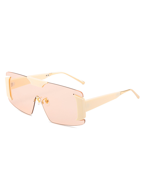 Fashion Off-white Frame Light Powder Tablets One-piece Large Frame Sunglasses