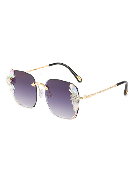 Fashion Double Gray Flakes Square Rimless Cut-edge Sunglasses