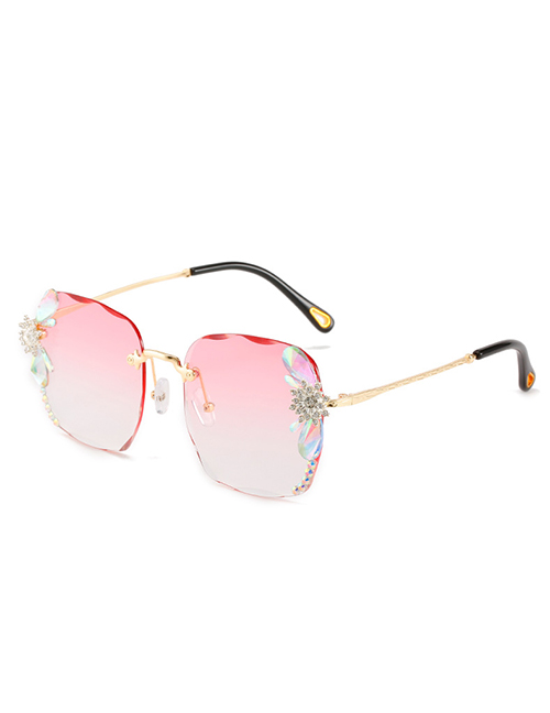 Fashion Gradient Powder Square Rimless Cut-edge Sunglasses