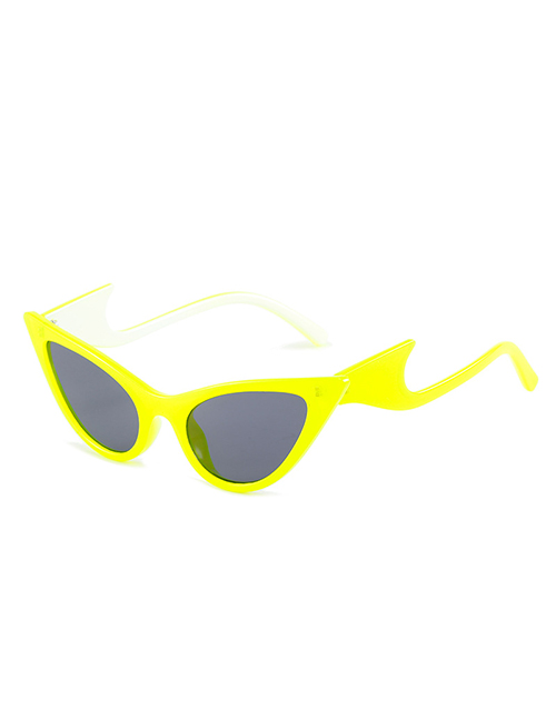Fashion Yellow Framed Gray Piece Pc Color Contrast Cat Eye Sunglasses