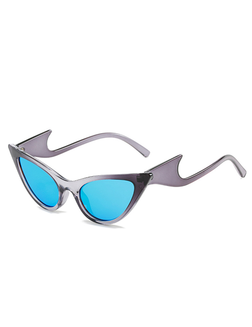 Fashion Gray Frame Blue Film Pc Color Contrast Cat Eye Sunglasses