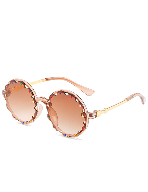 Fashion Tea Frame Tea Slices Round Frame Diamond Lace Sunglasses