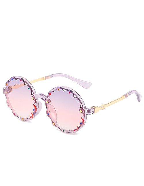 Fashion Gray-purple Frame Round Frame Diamond Lace Sunglasses