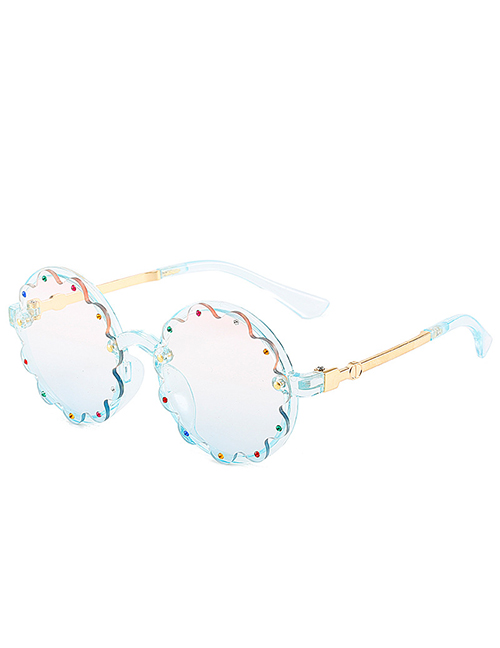 Fashion Pink Blue Frame Round Frame Diamond Lace Sunglasses