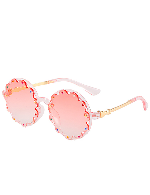 Fashion Double Pink Frame Round Frame Diamond Lace Sunglasses