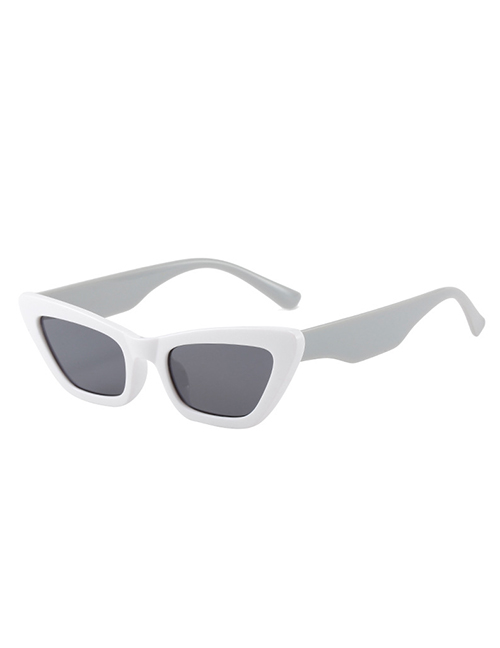 Fashion White Frame All Gray Film Cat Eye Small Frame Sunglasses