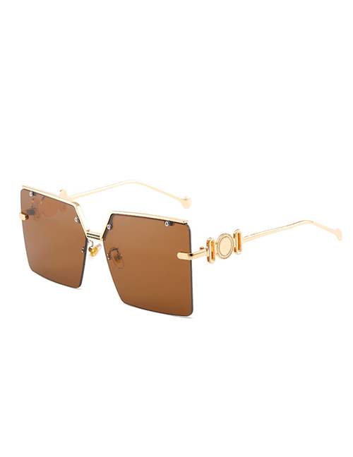Fashion Gold Coloren Frame Whole Tea Slices Large Square Frame Sunglasses