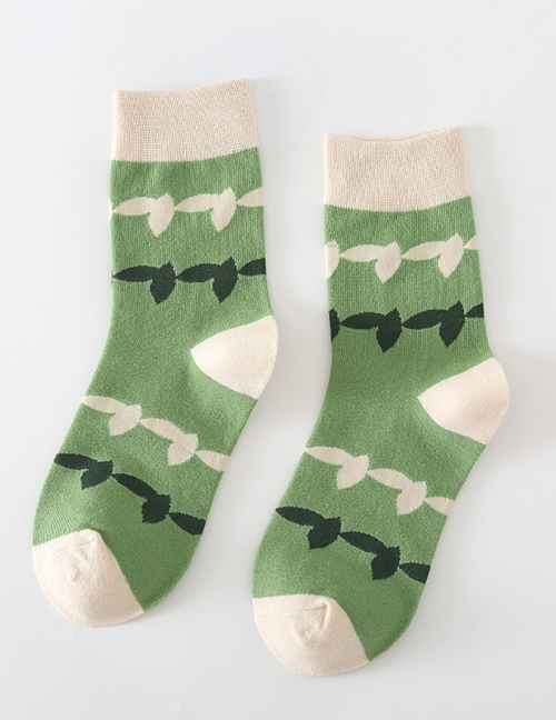 Fashion Green Cotton Geometric Print Socks