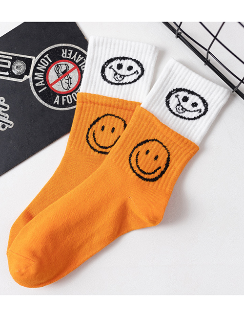 Fashion Smiley Orange Cotton Smiley Face Embroidery Stitching Socks