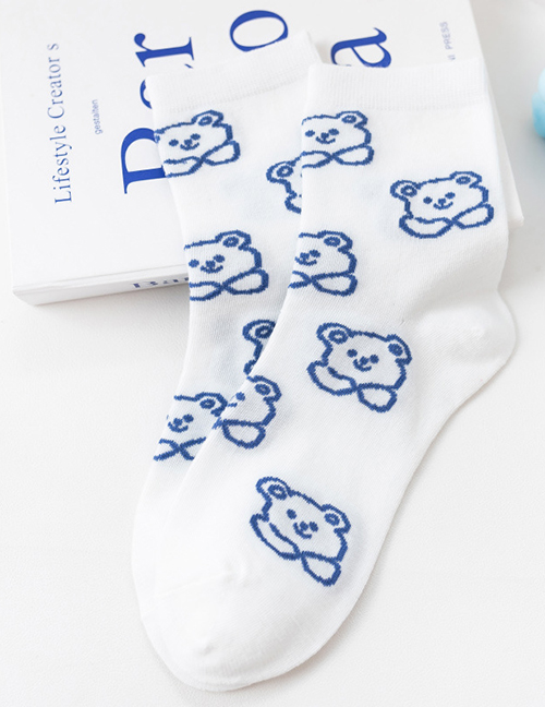 Fashion Socks White Full Body Bear Cotton Geometric Print Socks