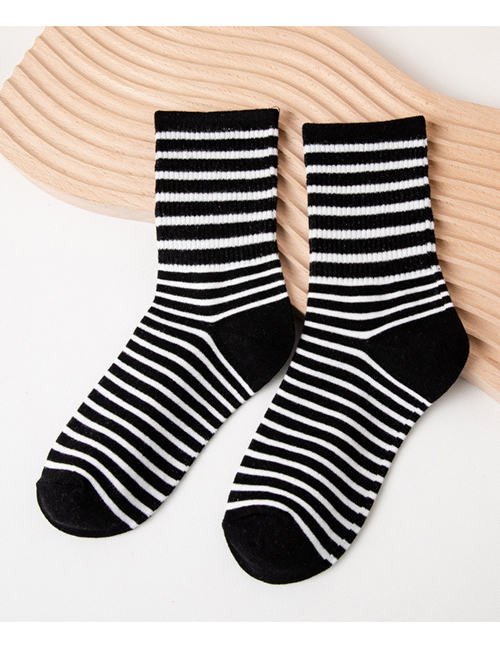Fashion Black Cotton Striped Tube Socks