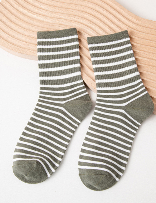 Fashion Army Green Cotton Striped Tube Socks