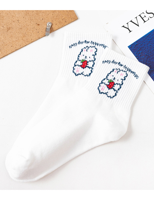 Fashion Strawberry Rabbit Cotton Geometric Embroidered Tube Socks